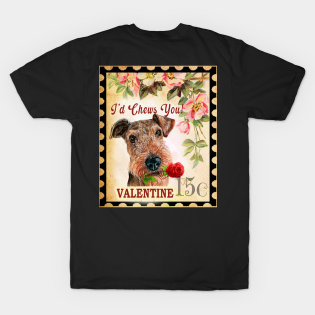 Airedale terrier Vintage Valentine Funny Dog With Rose by Sniffist Gang